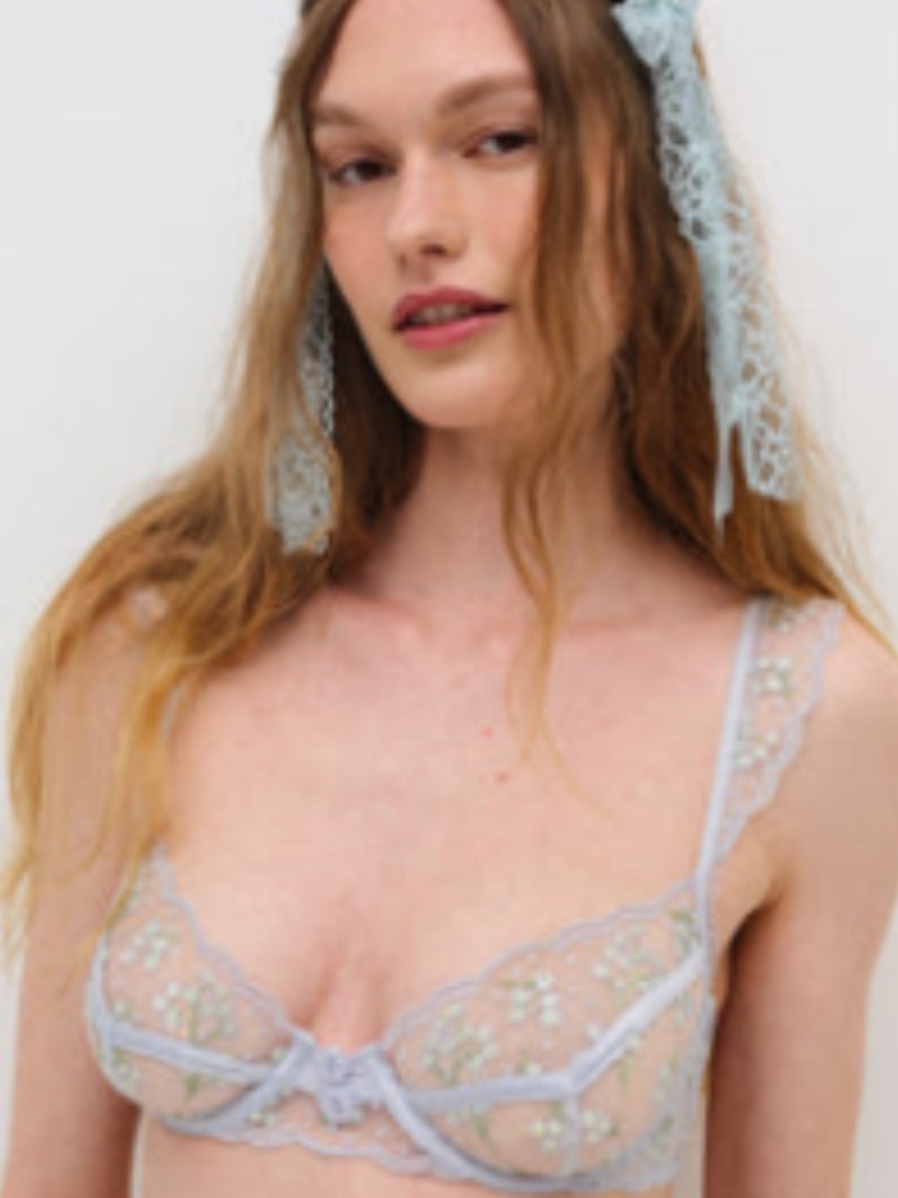 NWT FOR LOVE AND LEMONS Light Blue Floral Lace Underwire Bra